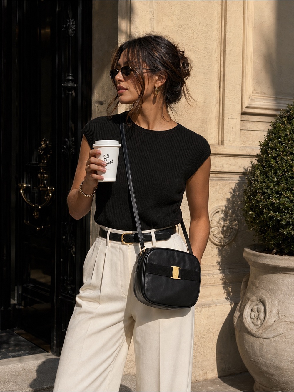 Salvatore Ferragamo Vara Bow Crossbody Bag | Black Leather Gold Hardware Vintage